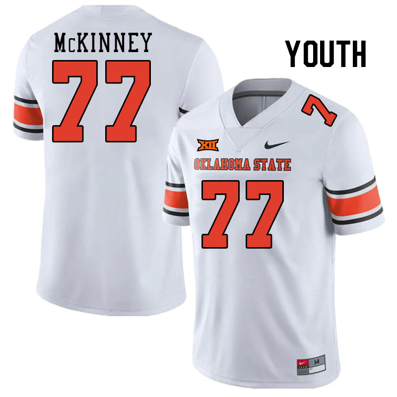 Youth #77 Noah McKinney Oklahoma State Cowboys College Football Jerseys Stitched-White - Click Image to Close